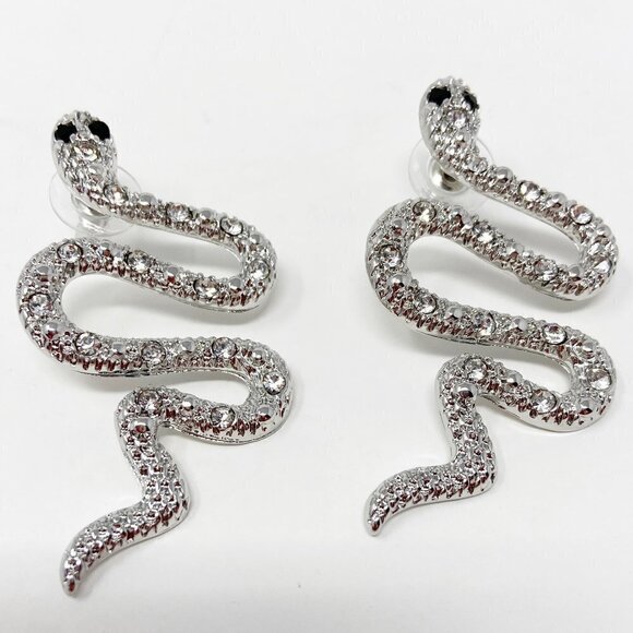 Silver Snake Crystal Body Statement Earrings - Picture 1 of 7